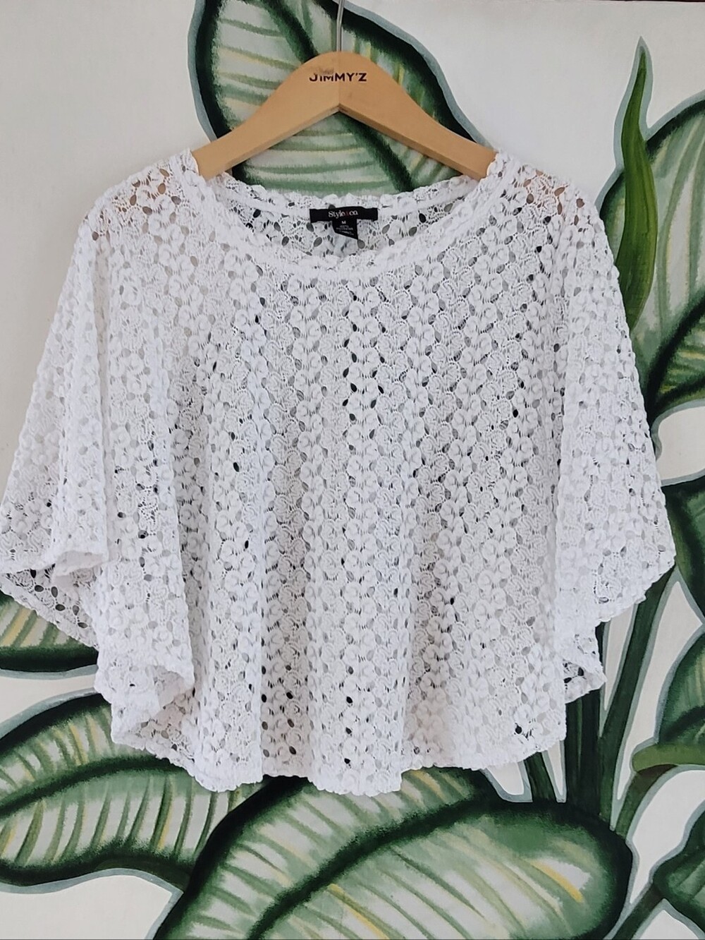 Style & Co White Crochet Lace Women’s Top - Lightweight Layering Tee, Size M